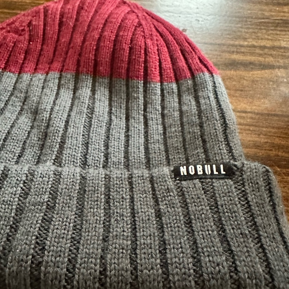 NOBULL Red and Gray Knit Beanie
